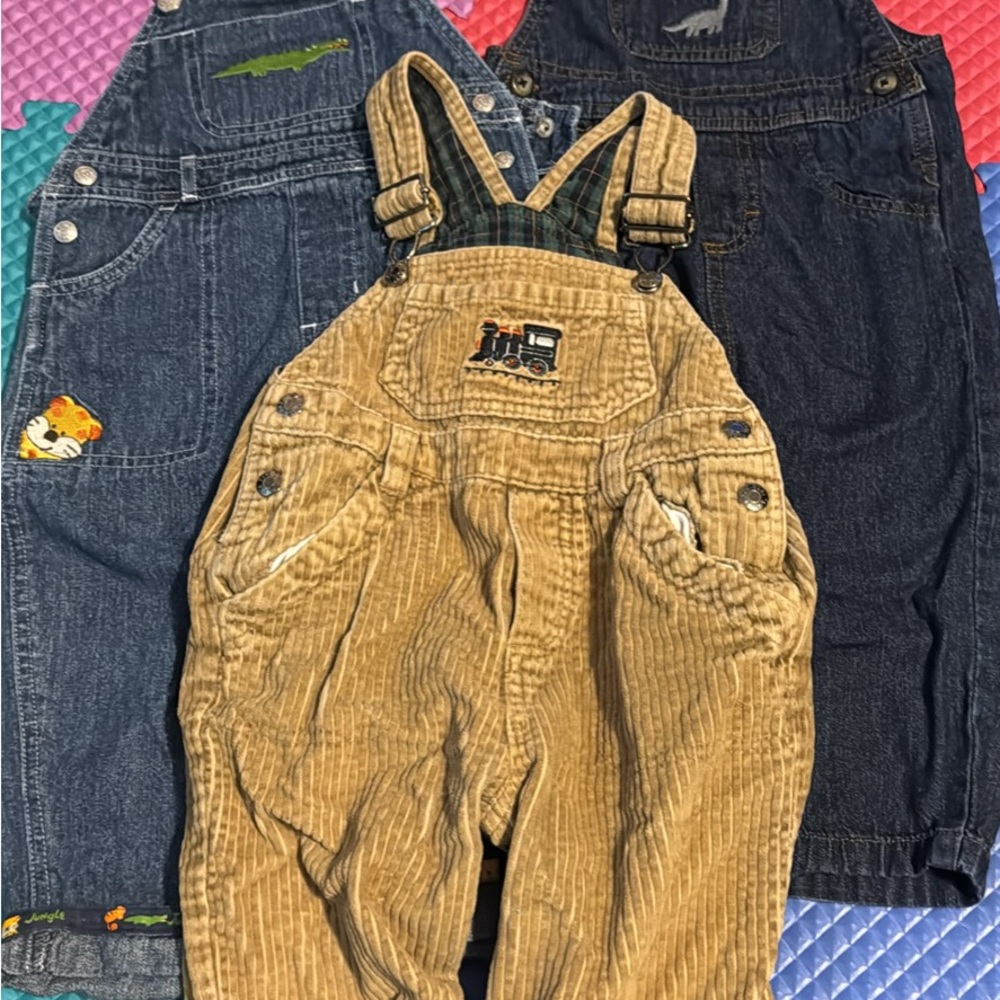 Lot of 3 size 18m Corduroy and Denim Kids Overalls Set